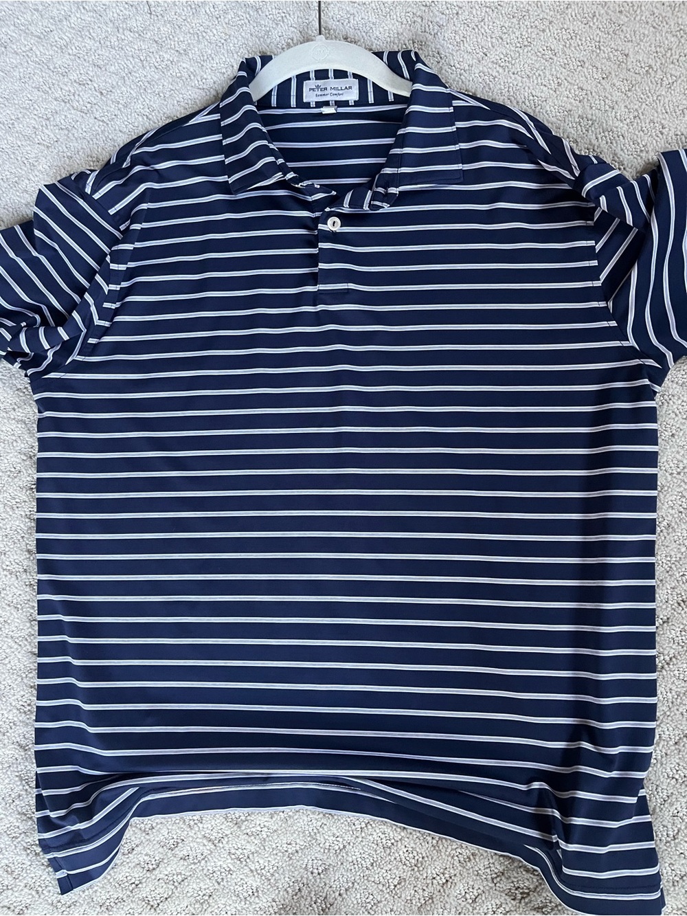 Peter Millar Navy & White Striped Performance Polo